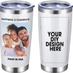 Personalized Custom Tumbler Print in USA 20oz Stainless Steel Coffee Cup with Lid & Straw Double Wall Insulated Tumbler with Colorful Text Logo Photo