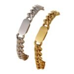 Custom ID Engraved Gold Plated Stainless Steel Waterproof Cuban Chain Trendy Gift Bracelet for Women Men Personalized Black Name