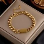 Custom ID Engraved Gold Plated Stainless Steel Waterproof Cuban Chain Trendy Gift Bracelet for Women Men Personalized Black Name - Image 5