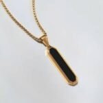Gold-Tone & Onyx-Style Inlay Pendant Necklace - Image 2