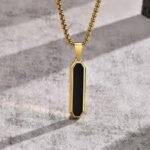 Gold-Tone & Onyx-Style Inlay Pendant Necklace - Image 3