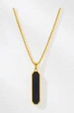 Gold-Tone & Onyx-Style Inlay Pendant Necklace - Image 5