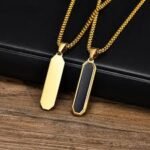 Gold-Tone & Onyx-Style Inlay Pendant Necklace - Image 6