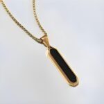 Gold-Tone & Onyx-Style Inlay Pendant Necklace