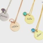 Stainless steel gold plated round brand laser marking lettering birthstone women