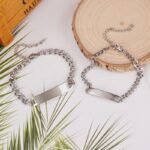 Personalized Name Bar Bracelet for Couple women men Engraved Steel ID Bracelets - Image 2