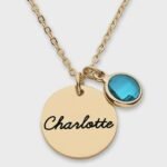 Stainless steel gold plated round brand laser marking lettering birthstone women - Image 2