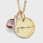 Stainless steel gold plated round brand laser marking lettering birthstone women - Image 5