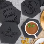 Personalised Slate Coasters Hexagon Shaped Laser Engraved Drink Bar Table Coaster