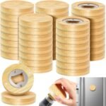 Magnetic Round Wood Bottle Opener Custom Engraved Bamboo Refrigerator Sticker - Image 2