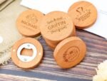 Magnetic Round Wood Bottle Opener Custom Engraved Bamboo Refrigerator Sticker