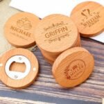Magnetic Round Wood Bottle Opener Custom Engraved Bamboo Refrigerator Sticker